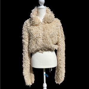 Oversized Loopy Fringe Shaggy Cardigan Crop Sweater Long Loop Crochet